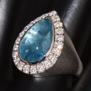 Certified Natural 6.19Cts VS F Diamond Aquamarine 18K Solid Gold Cocktail Ring